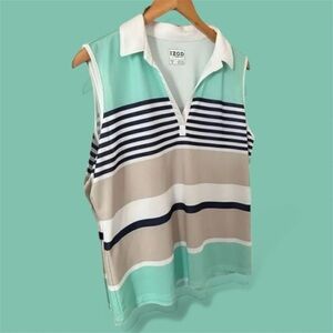 Izod Women’s Sleeveless Polo Shirt Size XL Striped Golf Tennis Top Collared Tank